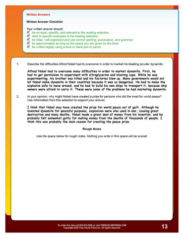 Image of OSSLT Workbook Answer Key with Rubrics & Exemplars