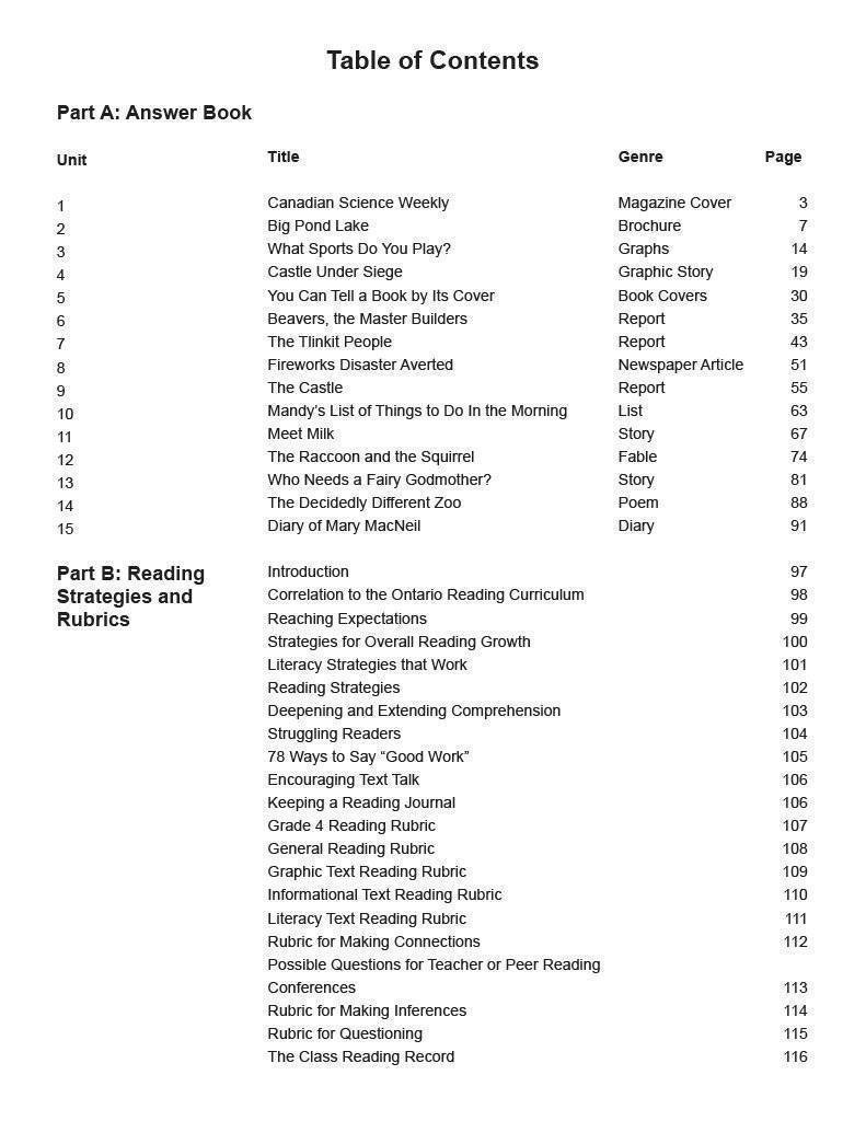 Ontario Reading 4 2nd Edition Assessment Guide