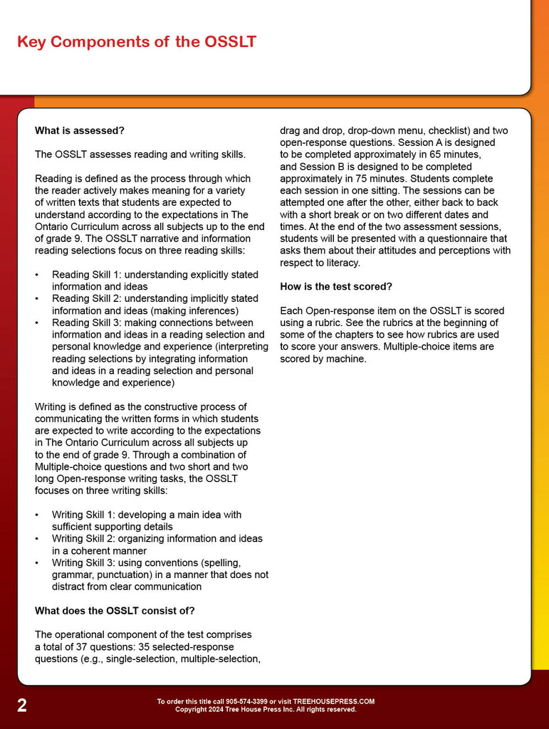 Osslt Example OSSLT Workbook – TREE HOUSE PRESS