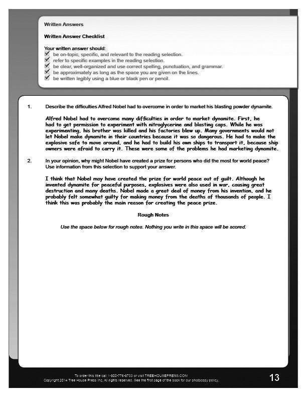 OSSLT Workbook Answer Key with Exemplars